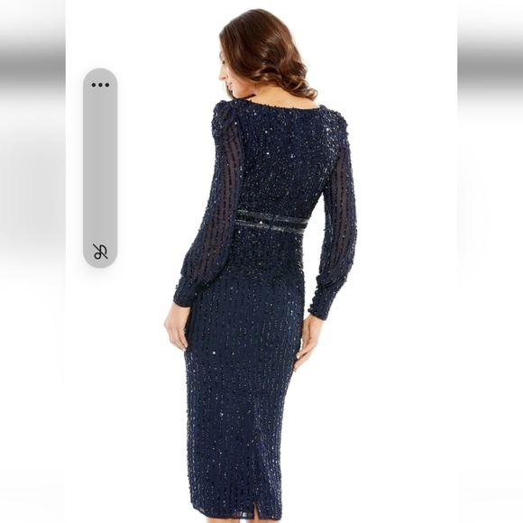 Mac Duggal 93593 Sequined Vneck  mid length Beaded Dress 8 long sleeve NWT - Picture 2 of 7